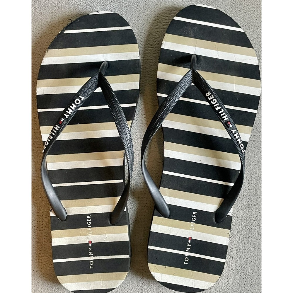 TOMMY HILFIGER Womens Striped Black/white  Slip On‎ Flip Flop Sandals size 11/12